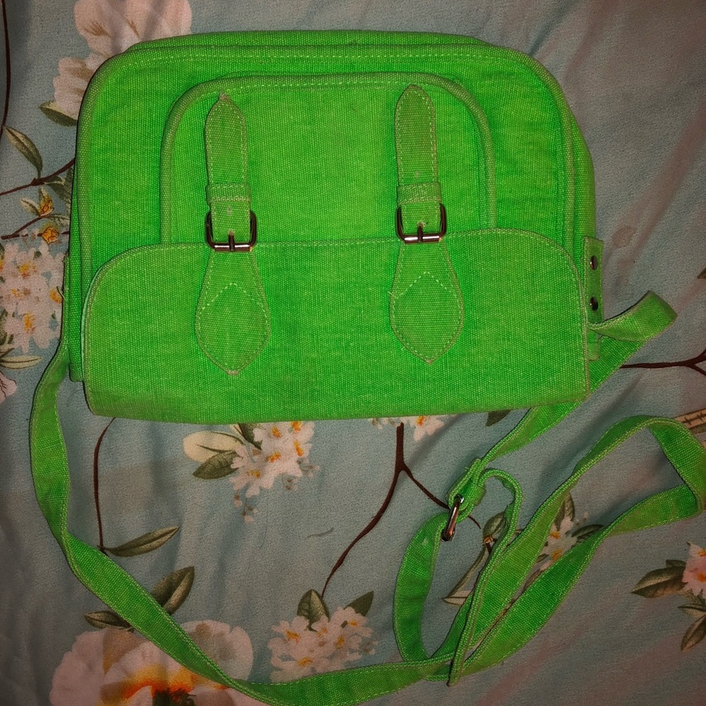 Neon green messenger bag